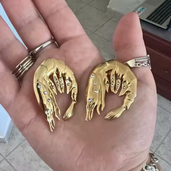 Gold Shrimp Crystal Earrings - Picture 4 of 9